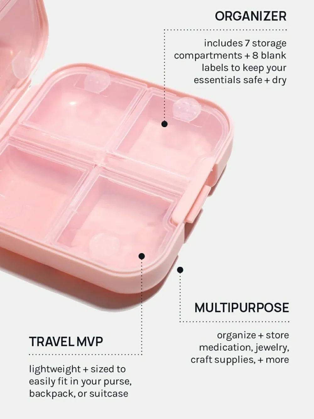 Pink Portable Pill & Small Item Organizer BNIB